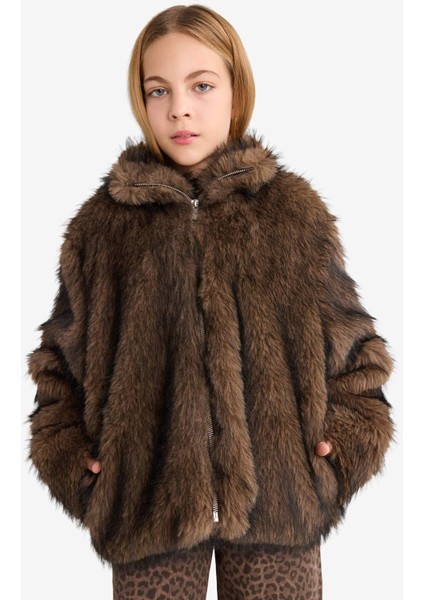Kız Çocuk Dik Yaka Fermuarlı Suni Kürk Mont G2763A825WN