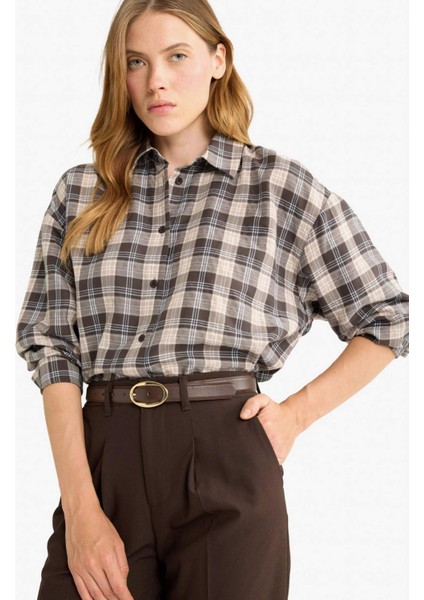 Oversize Geniş Kalıp Kareli Flanel Uzun Kollu Gömlek