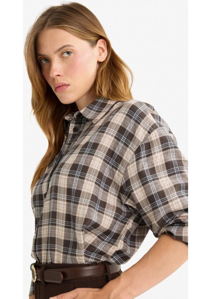 Oversize Geniş Kalıp Kareli Flanel Uzun Kollu Gömlek