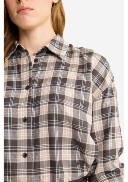 Oversize Geniş Kalıp Kareli Flanel Uzun Kollu Gömlek