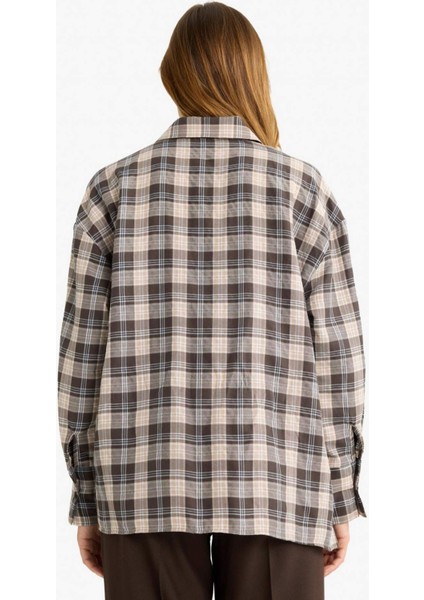 Oversize Geniş Kalıp Kareli Flanel Uzun Kollu Gömlek