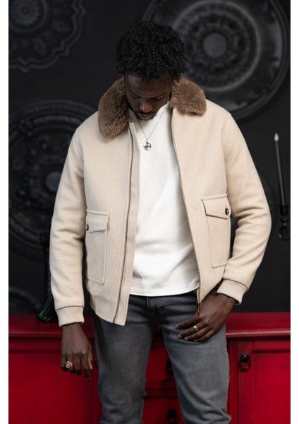 Slimfit Kürklü Sabit Yaka Beli Lastikli Astarlı Kaşe Mont fiyatları