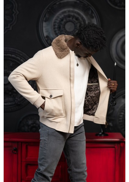 Slimfit Kürklü Sabit Yaka Beli Lastikli Astarlı Kaşe Mont modelleri