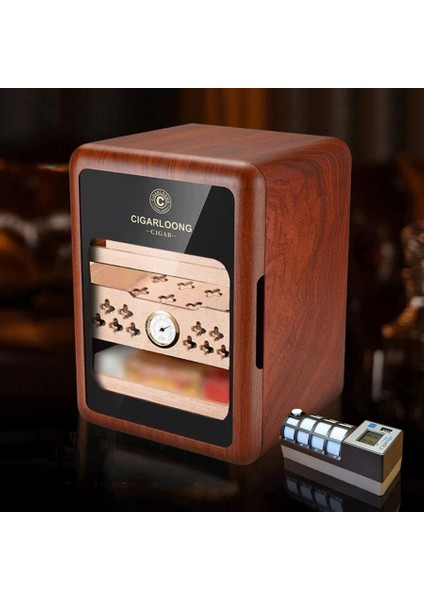 Camlı Işıklı Çekmeceli Puro Kutusu Humidor Ceviz 80's cigarspa Elektronik Nemlendirme fiyatları