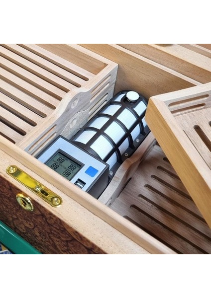 Camlı Işıklı Çekmeceli Puro Kutusu Humidor Ceviz 80's cigarspa Elektronik Nemlendirme indirimleri