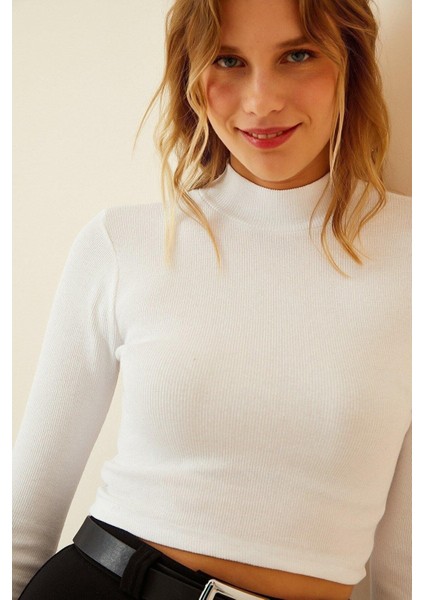 Kadın Fitilli Balıkçı Yaka Crop Örme Bluz -Dyk2 fiyatları