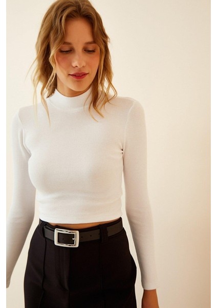 Kadın Fitilli Balıkçı Yaka Crop Örme Bluz -Dyk2 fırsatları