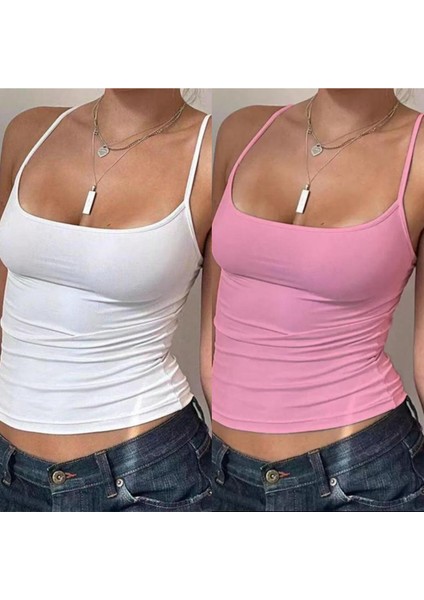 2li Adet Düz Kumaş Likralı Kadın Ince Asklılı Basıc Atlet Uzun Bluz