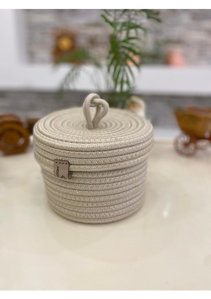 jüt Hasır Sepet Yuvarlak Kapaklı Organizer 20X20