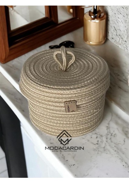 jüt Hasır Sepet Yuvarlak Kapaklı Organizer 20X20 fiyatları