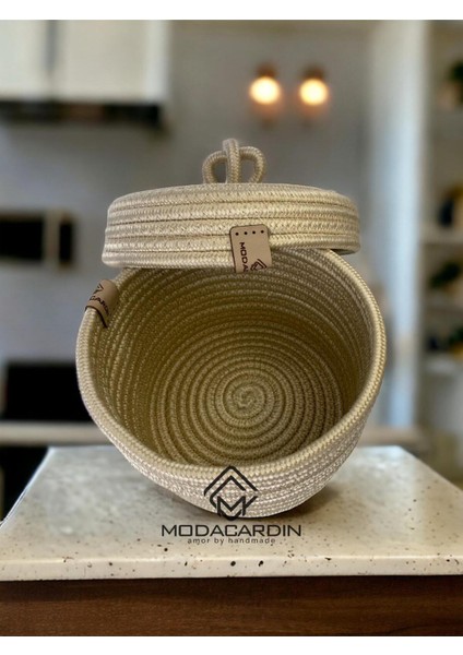 jüt Hasır Sepet Yuvarlak Kapaklı Organizer 20X20 modelleri