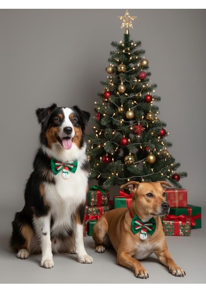 Kardan Adam Köpek Papyon Tasması | Yeşil Kırmızı Fiyonk Boyun Aksesuarı | Noel Temalı Köpek Süsü | Orta ve Büyük Irklar Için fiyatları