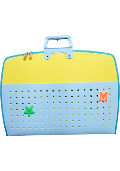 Fermuarlı 35X50 Resim Çantası, Proje Çantası Delikli Model Su Geçirmez (38X55 Cm) Mavi-Sarı