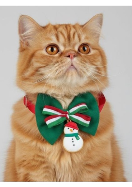 Kardan Adam Kedi Papyon Tasması | Yeşil Kırmızı Fiyonk Boyun Aksesuarı | Noel Temalı Kedi Süsü fiyatları