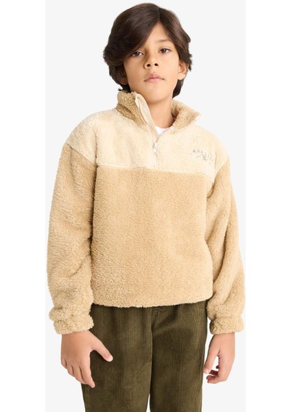 Erkek Çocuk Fermuarlı Yaka Nakışlı Pelüş Sweatshirt G2946A825WN