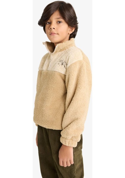 Erkek Çocuk Fermuarlı Yaka Nakışlı Pelüş Sweatshirt G2946A825WN