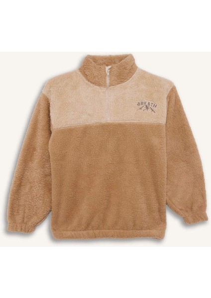 Erkek Çocuk Fermuarlı Yaka Nakışlı Pelüş Sweatshirt G2946A825WN