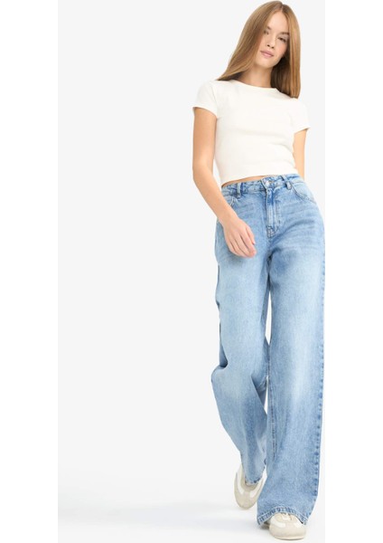 Düşük Bel Uzun Jean Yıkamalı Pantolon