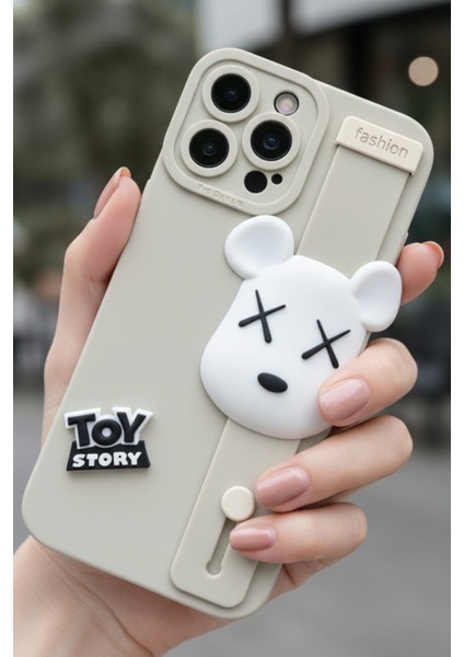 Iphone 14 Pro Max Uyumlu Kılıf Bej Renk 3D Figürlü Darbe Emici Yumuşak Silikon Kapak