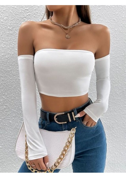 Kadın Straplez Kollu Örme Bluz