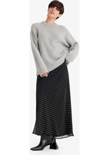 Kalem Puantiye Normal Bel Astarlı Şifon Maxi Etek F9420AX25AU