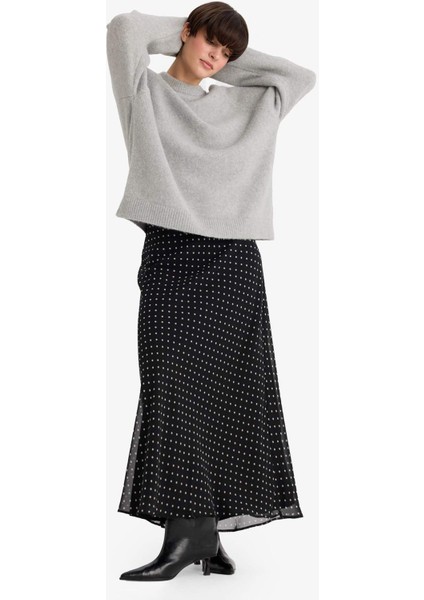 Kalem Puantiye Normal Bel Astarlı Şifon Maxi Etek F9420AX25AU