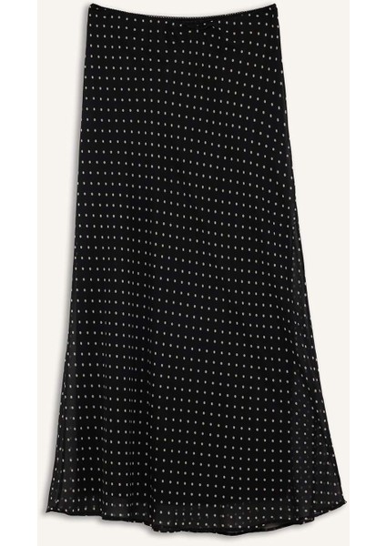 Kalem Puantiye Normal Bel Astarlı Şifon Maxi Etek F9420AX25AU