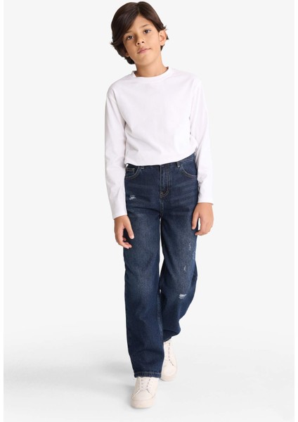 Erkek Çocuk Loose Fit Yırtık Detaylı Düz Paça Jean Pantolon G3069A825WN