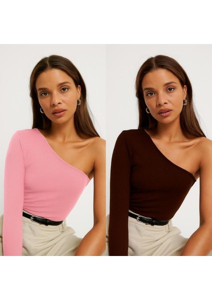 2 Adet Tek Omuz Açık Uzun Kol Bluz