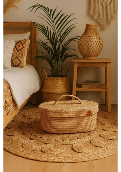 Jüt Hasır Sepet Oval Kapaklı Organizer 30X20 fiyatları