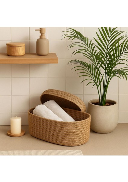 Jüt Hasır Sepet Oval Kapaklı Organizer 30X20 modelleri