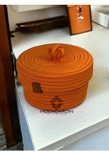 Jüt Hasır Sepet Oval Kapaklı Organizer 20X20