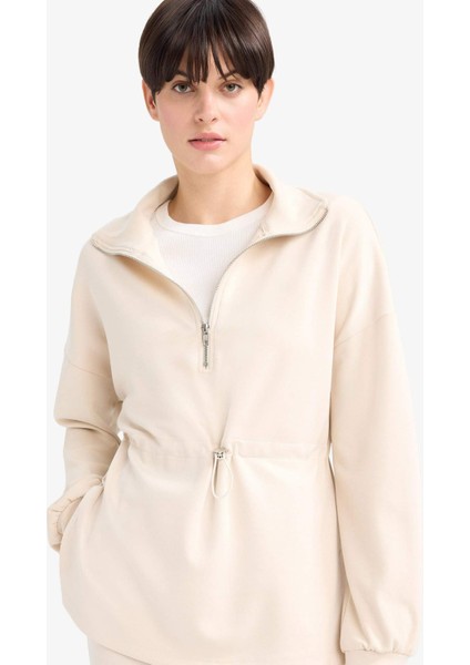 Polo Yaka Beli Lastikli Yarım Fermuarlı Modal Sweatshirt G2922AX25AU