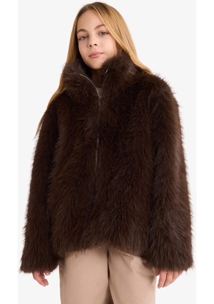 Kız Çocuk Dik Yaka Fermuarlı Suni Kürk Mont G2763A825WN