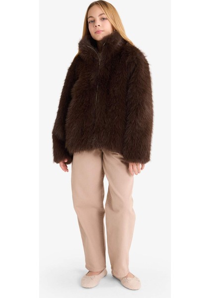 Kız Çocuk Dik Yaka Fermuarlı Suni Kürk Mont G2763A825WN