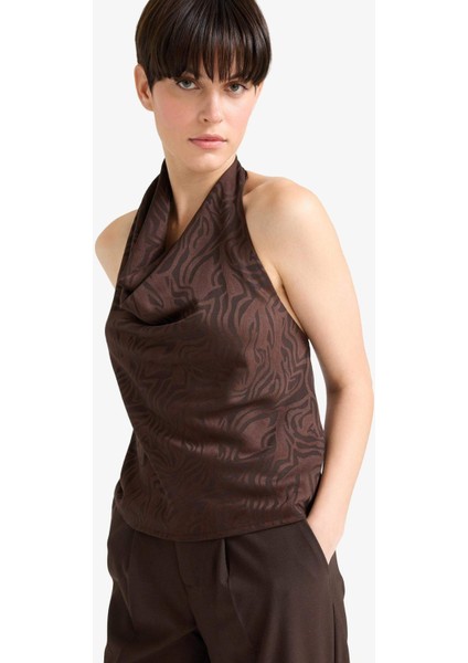 Regular Fit Halter Yaka Saten Kolsuz Bluz G3246AX25WN