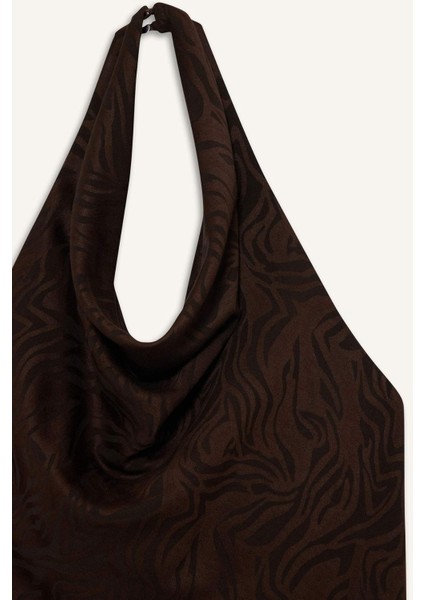 Regular Fit Halter Yaka Saten Kolsuz Bluz G3246AX25WN