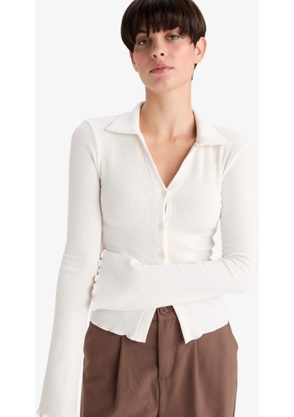 Fitted Polo Yaka Fitilli Kaşkorse Hırka