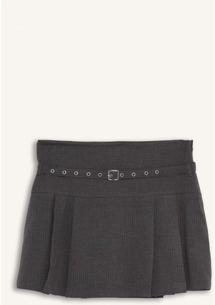 Normal Bel Kemer Detaylı Mini Etek