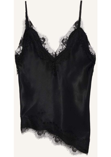 Regular Fit V Yaka Dantel Detaylı Saten İnce Askılı Bluz G2992AX25AU