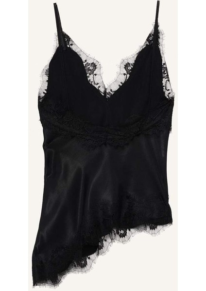 Regular Fit V Yaka Dantel Detaylı Saten İnce Askılı Bluz G2992AX25AU