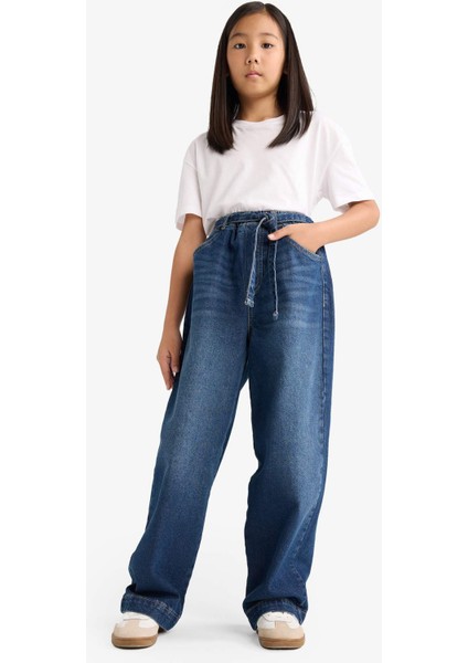 Kız Çocuk Wide Baggy Fit Beli Lastikli Jean Pantolon G2949A825WN