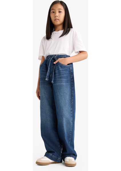 Kız Çocuk Wide Baggy Fit Beli Lastikli Jean Pantolon G2949A825WN