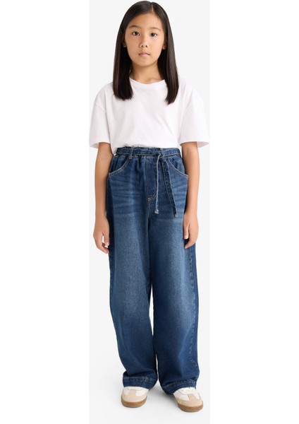 Kız Çocuk Wide Baggy Fit Beli Lastikli Jean Pantolon G2949A825WN