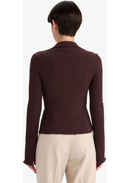 Fitted Polo Yaka Fitilli Kaşkorse Hırka G3057AX25WN