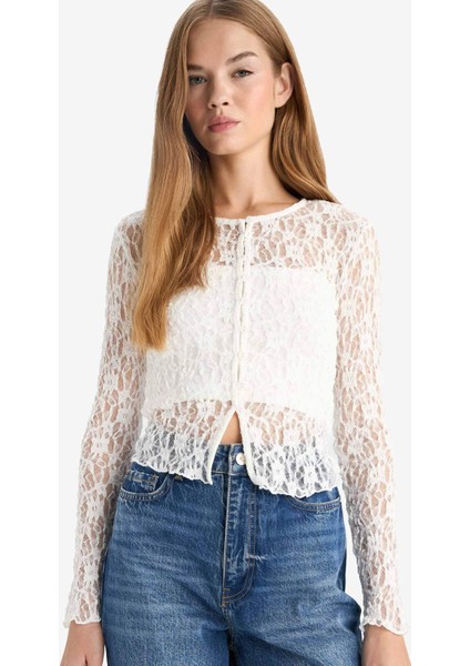 Fitted Bisiklet Yaka Dantel Hırka G3141AX25AU