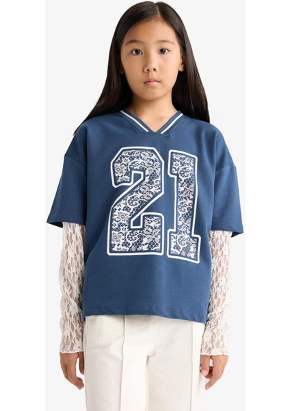 Kız Çocuk 2'li Takım Dantel Detayli Uzun Kollu Tişört Eşofman Altı G1640A825AU