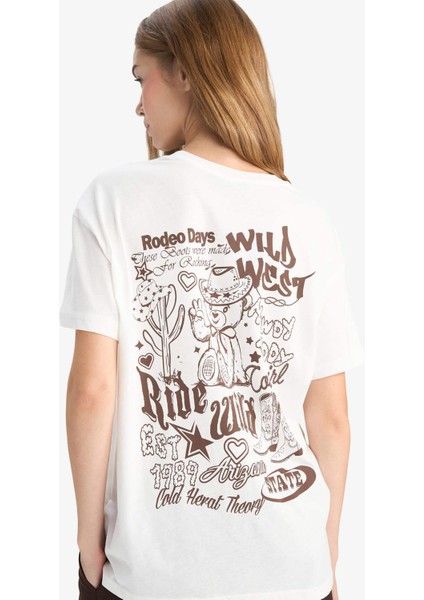 Oversize Geniş Kalıp Bisiklet Yaka Baskılı Kısa Kollu Tişört G3264AX25WN