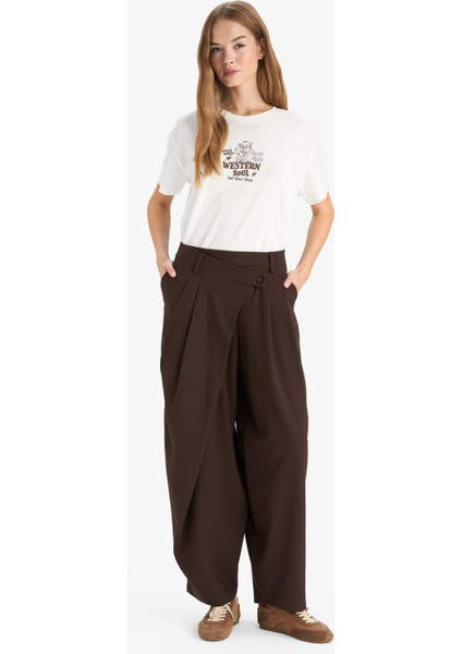 Oversize Geniş Kalıp Bisiklet Yaka Baskılı Kısa Kollu Tişört G3264AX25WN