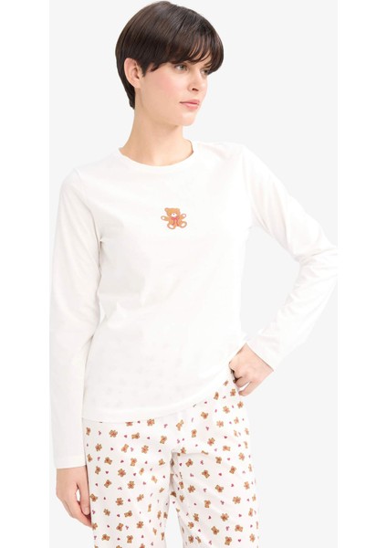 Pijama Takımı Regular Fit Baskılı Uzun Kollu Üst Desenli Uzun Alt-Fall in Love